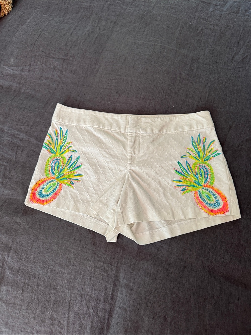 Lilly Pulitzer Flat Front Vintage Shorts with Colorful Pineapple Embroidery